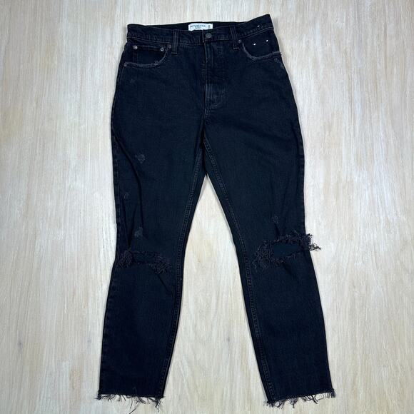 Abercrombie & Fitch The Skinny High Rise Edgy Distressed Ripped Black Jeans 28 - Picture 1 of 15